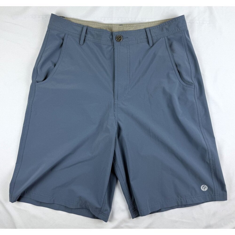 FREE FLY Mens Performance Shorts Blue Outdoor Stretch 9.5" Chino Casual Size 32